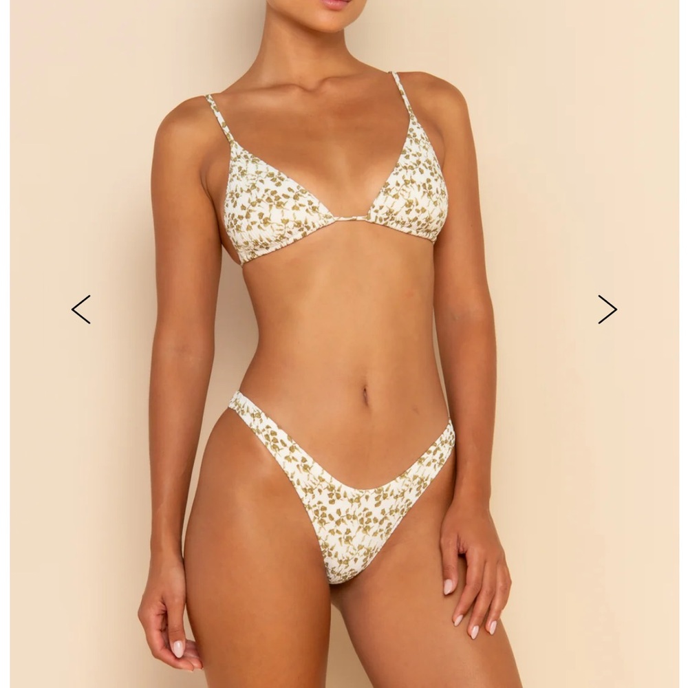 Floral Print Bikini Bottom - White and Green